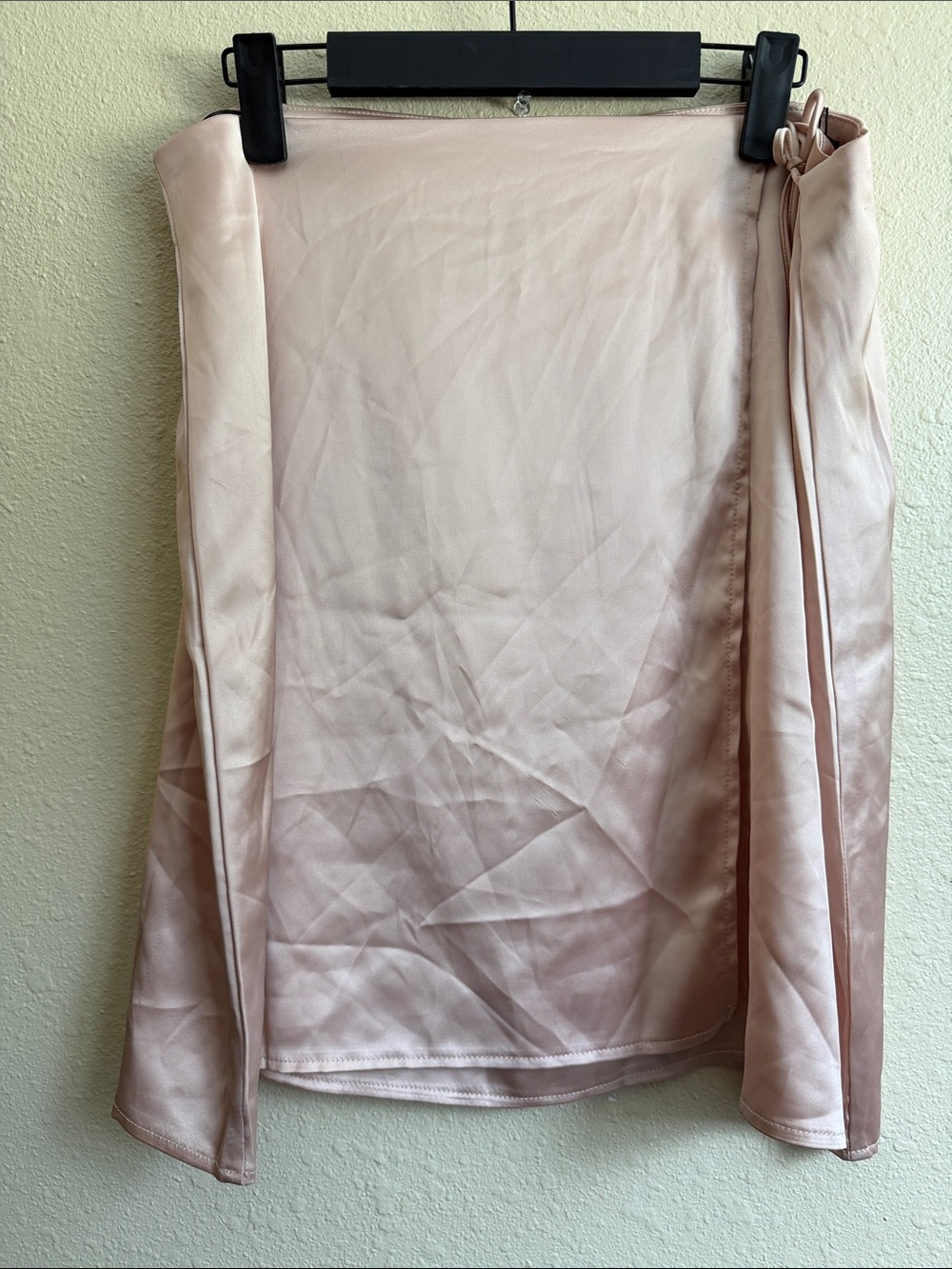 MISSGUIDED Blush Pink Satin Side Wrap Mini Skirt with Sheer Overlay